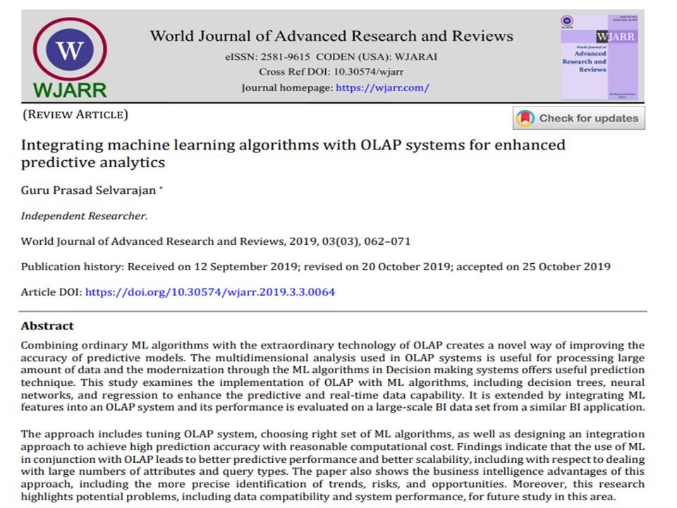 Article: Integrating machine learning algorithms with OLAP systems for enhanced predictive analytics