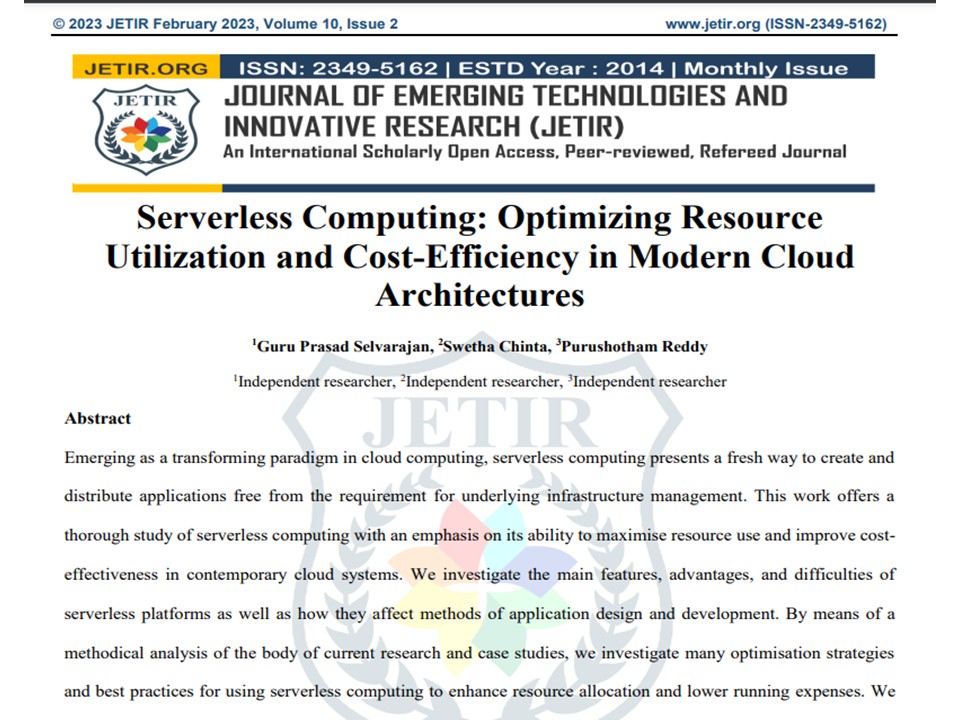 Article: Serverless Computing: Optimizing Resource Utilization and Cost-Efficiency in Modern Cloud Architectures