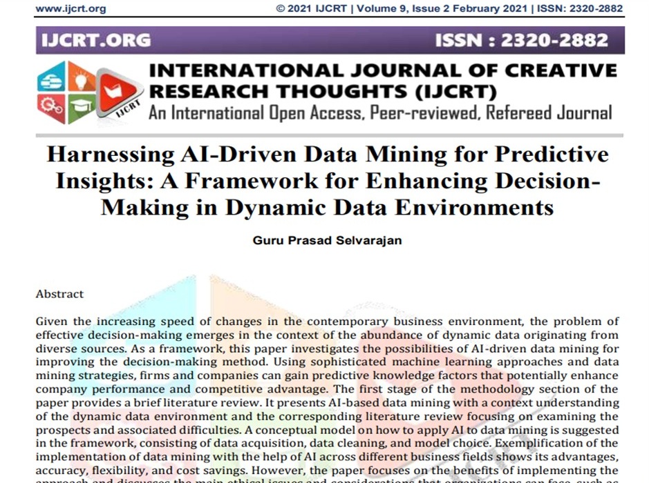 Article: Harnessing AI-Driven Data Mining for Predictive Insights: A Framework for Enhancing DecisionMaking in Dynamic Data Environments
