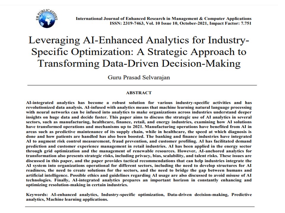 Article: Leveraging AI-Enhanced Analytics for IndustrySpecific Optimization: A Strategic Approach to Transforming Data-Driven Decision-Making