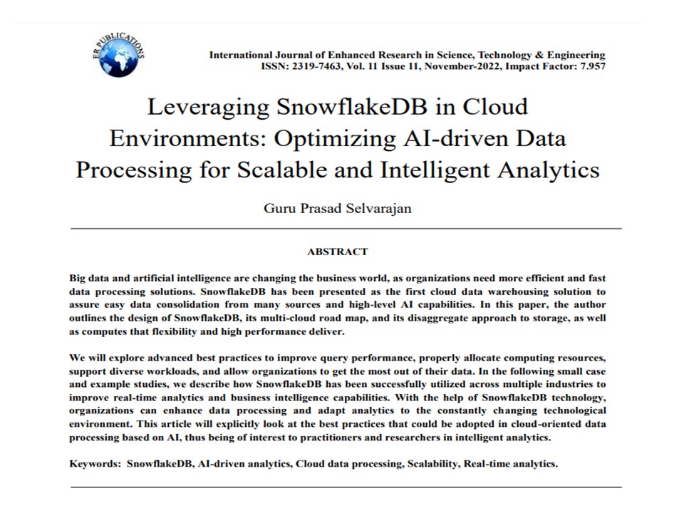 Article: Leveraging SnowflakeDB in Cloud Environments: Optimizing AI-driven Data Processing for Scalable and Intelligent Analytics